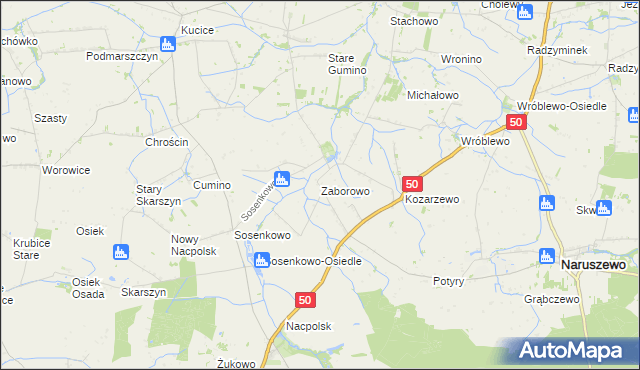 mapa Zaborowo gmina Naruszewo, Zaborowo gmina Naruszewo na mapie Targeo