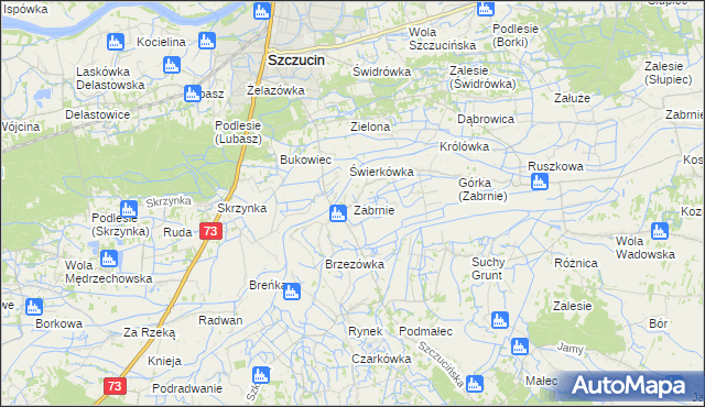 mapa Zabrnie gmina Szczucin, Zabrnie gmina Szczucin na mapie Targeo