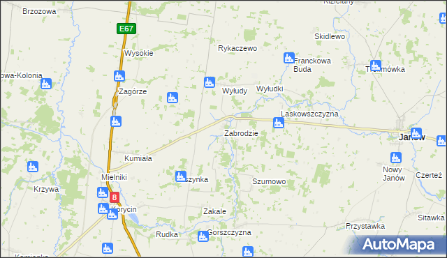 mapa Zabrodzie gmina Korycin, Zabrodzie gmina Korycin na mapie Targeo