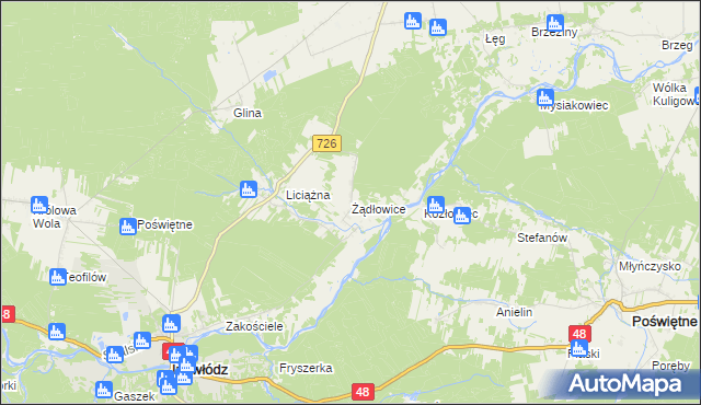 mapa Żądłowice, Żądłowice na mapie Targeo