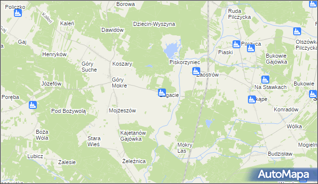 mapa Zagacie gmina Przedbórz, Zagacie gmina Przedbórz na mapie Targeo