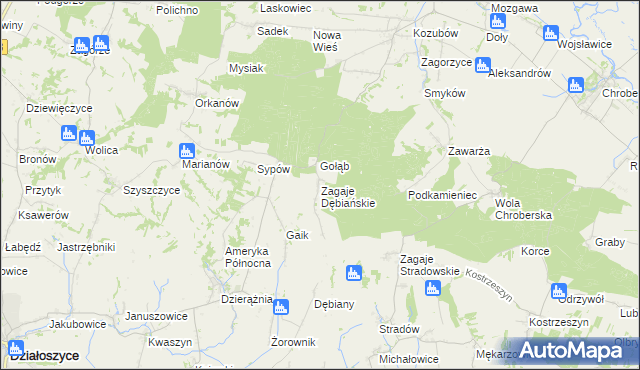 mapa Zagaje Dębiańskie, Zagaje Dębiańskie na mapie Targeo