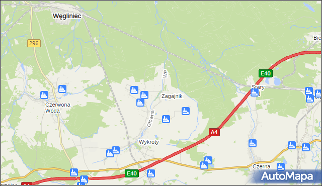 mapa Zagajnik gmina Nowogrodziec, Zagajnik gmina Nowogrodziec na mapie Targeo