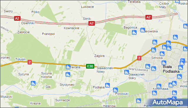 mapa Zagóra gmina Biała Podlaska, Zagóra gmina Biała Podlaska na mapie Targeo