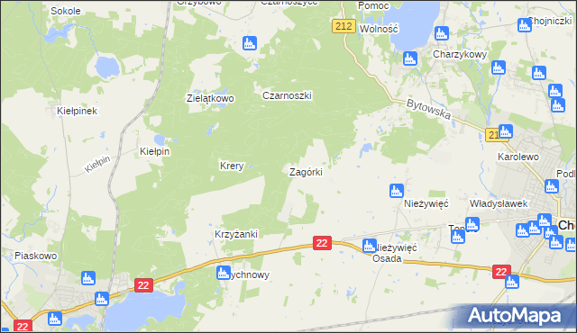 mapa Zagórki gmina Człuchów, Zagórki gmina Człuchów na mapie Targeo