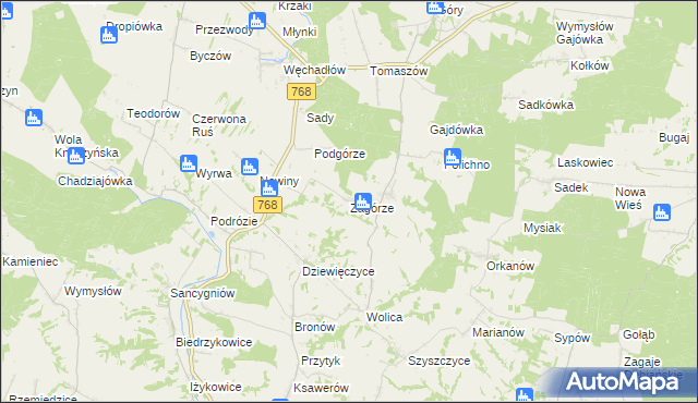 mapa Zagórze gmina Działoszyce, Zagórze gmina Działoszyce na mapie Targeo