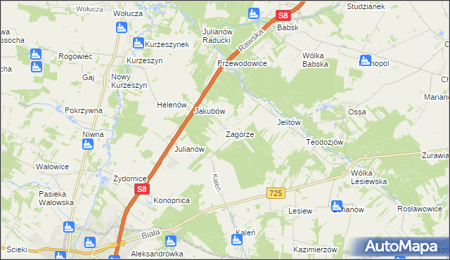 mapa Zagórze gmina Rawa Mazowiecka, Zagórze gmina Rawa Mazowiecka na mapie Targeo