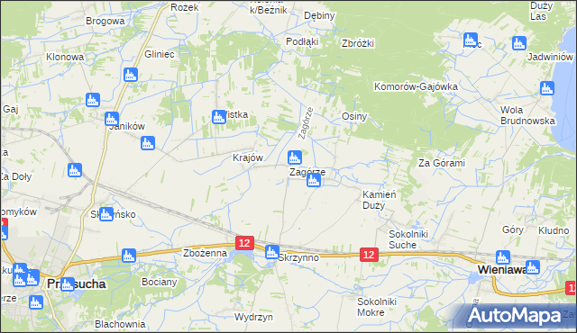 mapa Zagórze gmina Wieniawa, Zagórze gmina Wieniawa na mapie Targeo