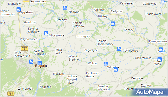 mapa Zagorzyce gmina Bogoria, Zagorzyce gmina Bogoria na mapie Targeo