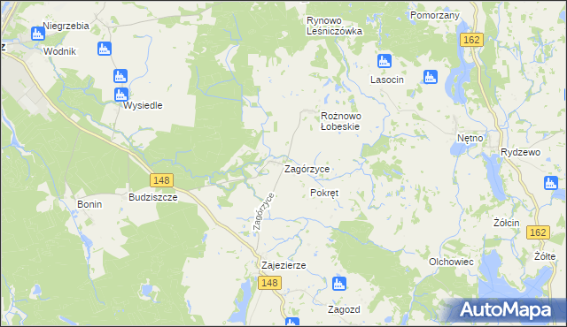 mapa Zagórzyce gmina Łobez, Zagórzyce gmina Łobez na mapie Targeo