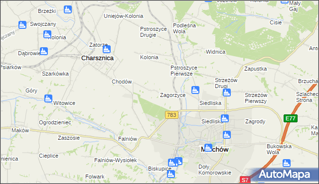 mapa Zagorzyce gmina Miechów, Zagorzyce gmina Miechów na mapie Targeo