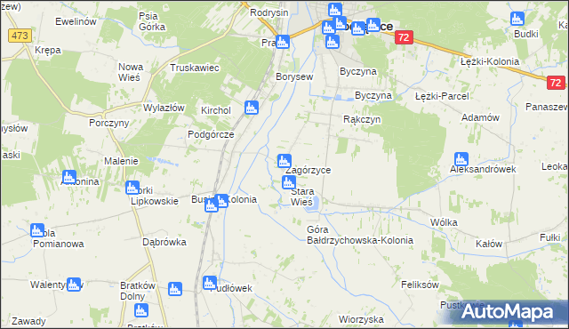 mapa Zagórzyce gmina Poddębice, Zagórzyce gmina Poddębice na mapie Targeo