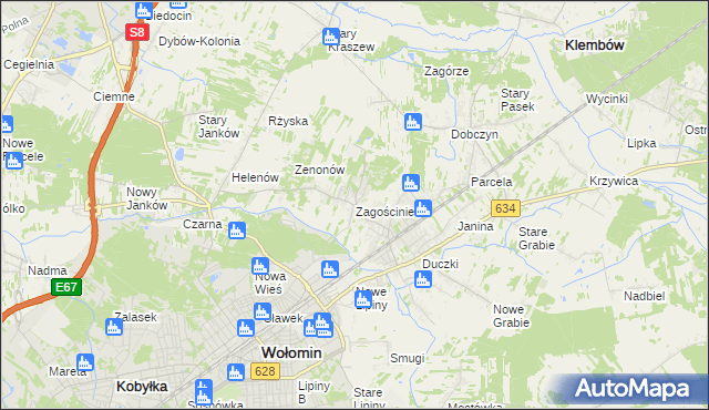 mapa Zagościniec gmina Wołomin, Zagościniec gmina Wołomin na mapie Targeo