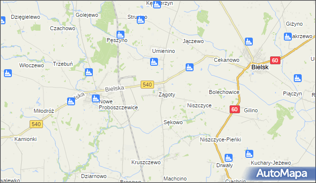 mapa Zągoty, Zągoty na mapie Targeo