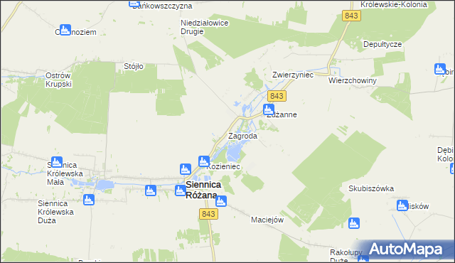 mapa Zagroda gmina Siennica Różana, Zagroda gmina Siennica Różana na mapie Targeo