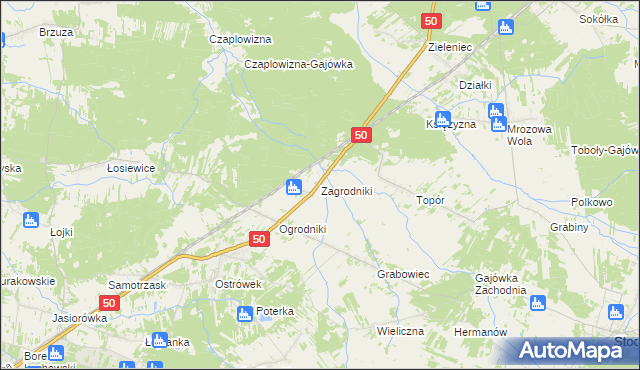 mapa Zagrodniki gmina Łochów, Zagrodniki gmina Łochów na mapie Targeo