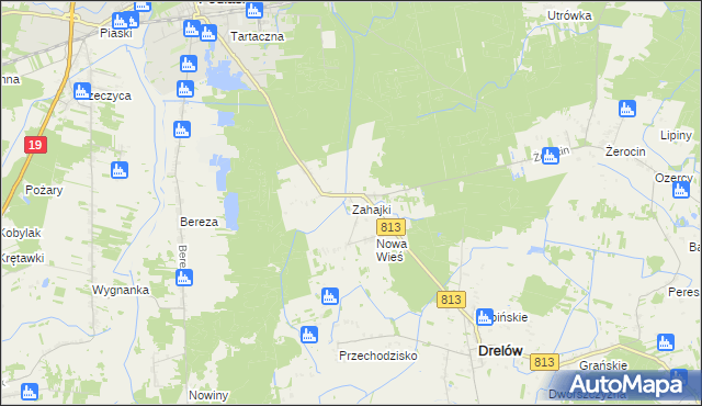 mapa Zahajki gmina Drelów, Zahajki gmina Drelów na mapie Targeo