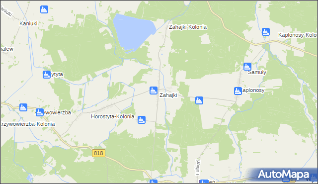 mapa Zahajki gmina Wyryki, Zahajki gmina Wyryki na mapie Targeo