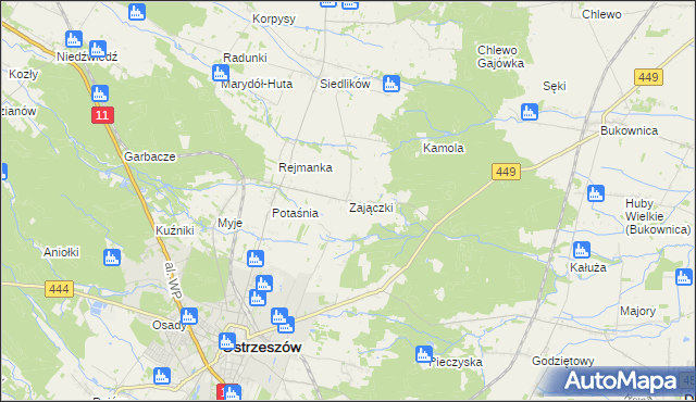 mapa Zajączki gmina Ostrzeszów, Zajączki gmina Ostrzeszów na mapie Targeo