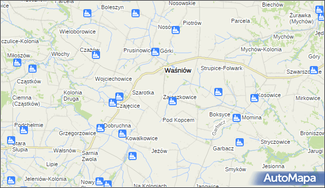 mapa Zajączkowice gmina Waśniów, Zajączkowice gmina Waśniów na mapie Targeo