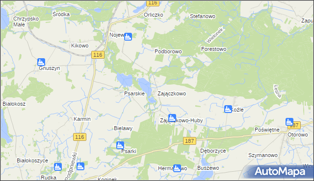 mapa Zajączkowo gmina Pniewy, Zajączkowo gmina Pniewy na mapie Targeo