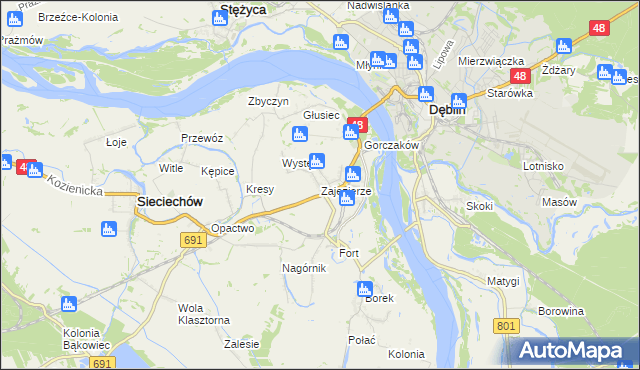 mapa Zajezierze gmina Sieciechów, Zajezierze gmina Sieciechów na mapie Targeo