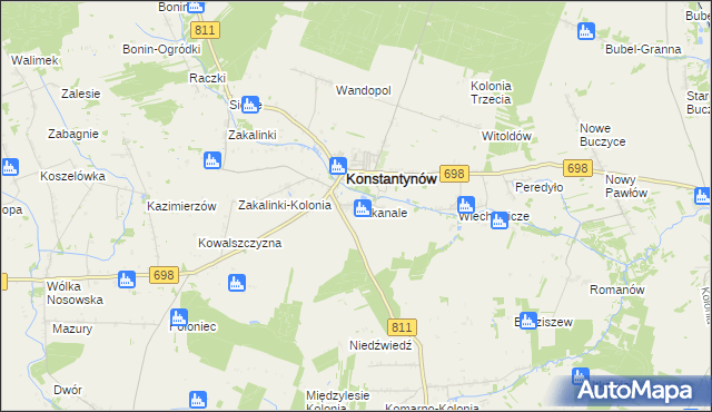 mapa Zakanale gmina Konstantynów, Zakanale gmina Konstantynów na mapie Targeo