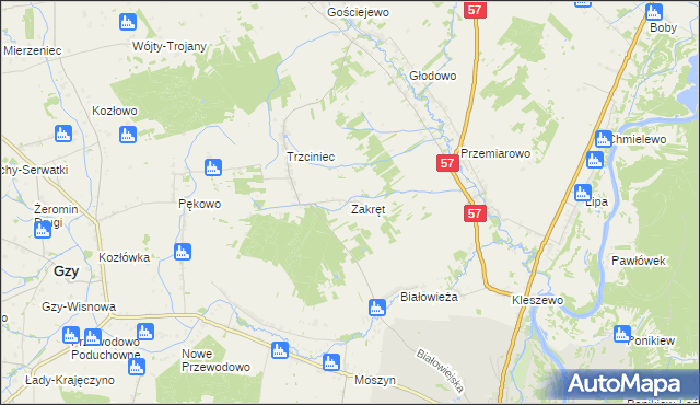 mapa Zakręt gmina Pułtusk, Zakręt gmina Pułtusk na mapie Targeo