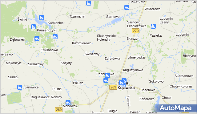 mapa Zakręty gmina Izbica Kujawska, Zakręty gmina Izbica Kujawska na mapie Targeo