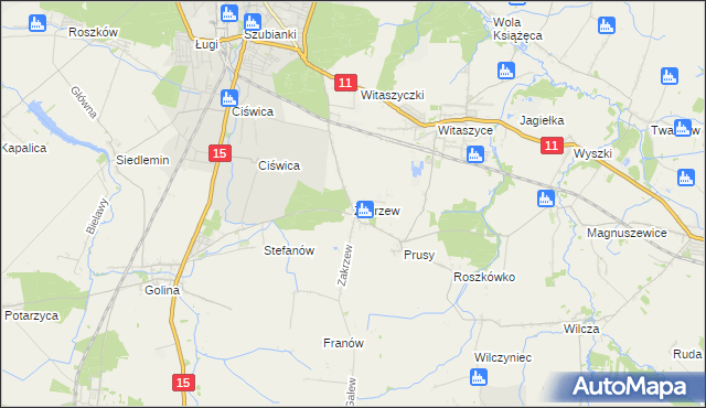 mapa Zakrzew gmina Jarocin, Zakrzew gmina Jarocin na mapie Targeo