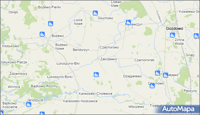 mapa Zakrzewko gmina Gozdowo, Zakrzewko gmina Gozdowo na mapie Targeo