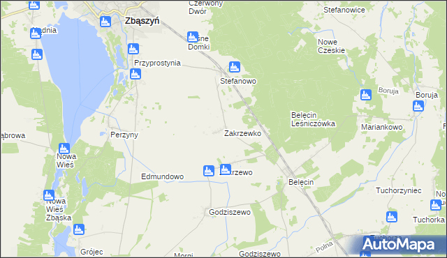 mapa Zakrzewko gmina Zbąszyń, Zakrzewko gmina Zbąszyń na mapie Targeo