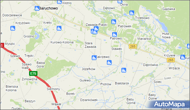 mapa Zakrzewo gmina Baruchowo, Zakrzewo gmina Baruchowo na mapie Targeo