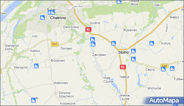 mapa Zakrzewo gmina Stolno, Zakrzewo gmina Stolno na mapie Targeo