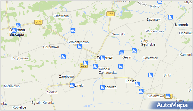 mapa Zakrzewo powiat aleksandrowski, Zakrzewo powiat aleksandrowski na mapie Targeo