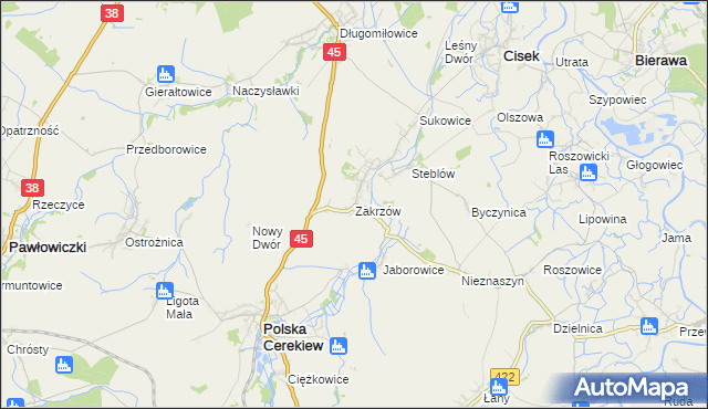 mapa Zakrzów gmina Polska Cerekiew, Zakrzów gmina Polska Cerekiew na mapie Targeo