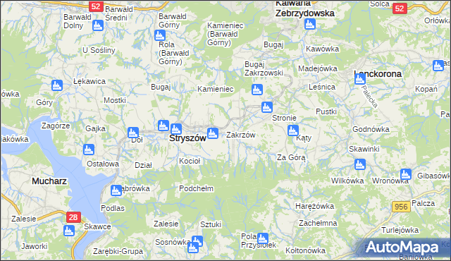 mapa Zakrzów gmina Stryszów, Zakrzów gmina Stryszów na mapie Targeo