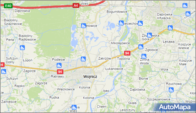 mapa Zakrzów gmina Wojnicz, Zakrzów gmina Wojnicz na mapie Targeo