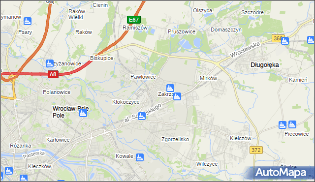 mapa Zakrzów gmina Wrocław, Zakrzów gmina Wrocław na mapie Targeo