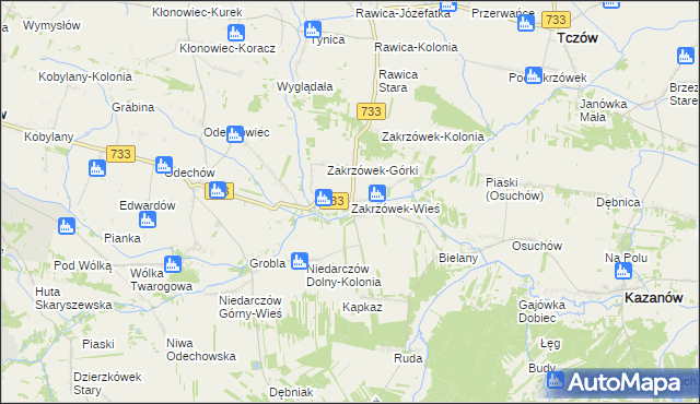 mapa Zakrzówek-Wieś gmina Kazanów, Zakrzówek-Wieś gmina Kazanów na mapie Targeo