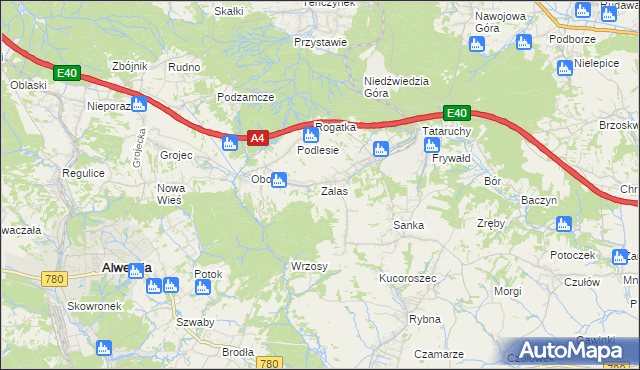 mapa Zalas gmina Krzeszowice, Zalas gmina Krzeszowice na mapie Targeo
