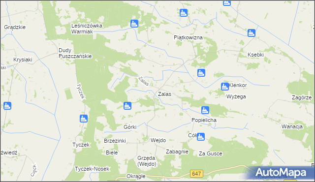 mapa Zalas gmina Łyse, Zalas gmina Łyse na mapie Targeo