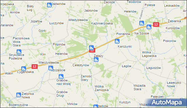 mapa Załazy gmina Przyłęk, Załazy gmina Przyłęk na mapie Targeo