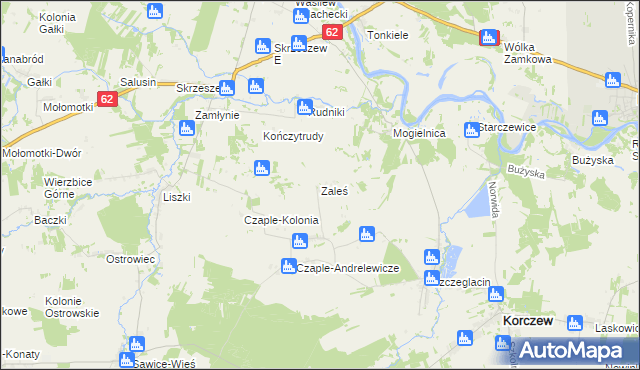 mapa Zaleś gmina Korczew, Zaleś gmina Korczew na mapie Targeo