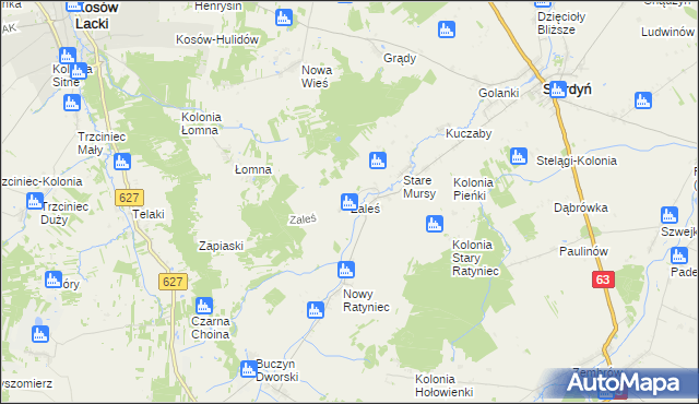mapa Zaleś gmina Sterdyń, Zaleś gmina Sterdyń na mapie Targeo