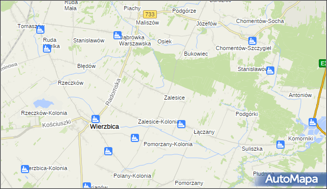 mapa Zalesice gmina Wierzbica, Zalesice gmina Wierzbica na mapie Targeo