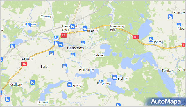 mapa Zalesie gmina Barczewo, Zalesie gmina Barczewo na mapie Targeo