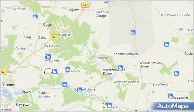 mapa Zalesie gmina Bełżyce, Zalesie gmina Bełżyce na mapie Targeo