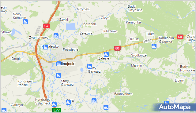 mapa Zalesie gmina Glinojeck, Zalesie gmina Glinojeck na mapie Targeo