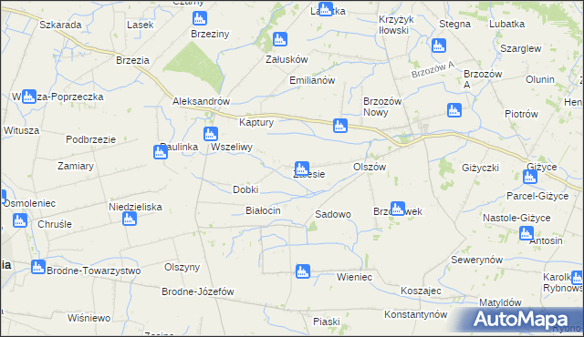 mapa Zalesie gmina Iłów, Zalesie gmina Iłów na mapie Targeo